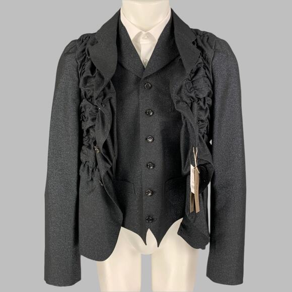 COMME des GARCONS HOMME PLUS SS 19 Size L Black Blue Metallic Ruched Sport Coat - Picture 1 of 1